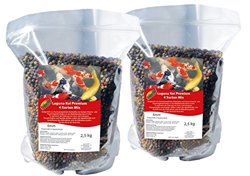 Fischfutter 4 Sorten Mix Koifutter 5 kg !!! (ca. 10 Liter) mit Spirulina 6mm Koifutter Qualität aus Deutschland 5 kg !!! (2x2,5kg)