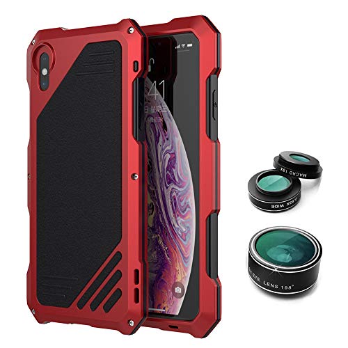 Transer' For iPhone XS 5.8inch Tough Rugged Hybrid Hard Cover Case and Camera Lens Set (Red)
