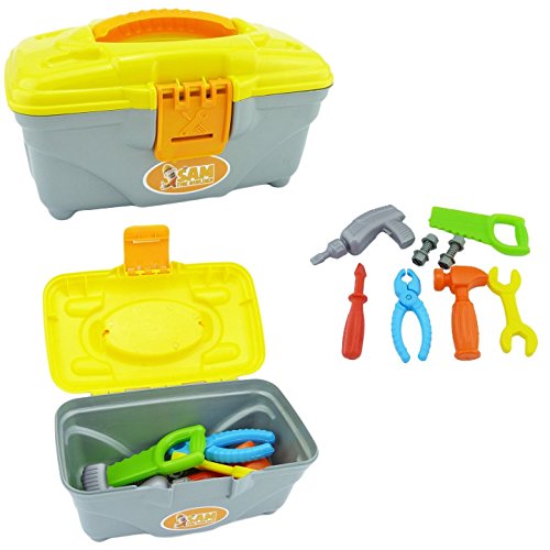 Preisvergleich Produktbild 11tlg Kinder Werkzeugkiste Spielzeug Kunststoff Kiste werkeln Werkzeugkoffer