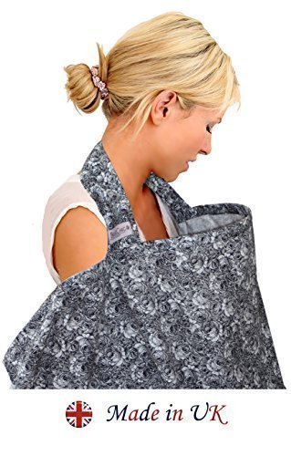 BebeChic * Top Quality 100% Cotton * Breastfeeding Covers * Boned Nursing Tops - with Storage Bag - grey roses