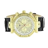 King Aqua Master Gold Edelstahl Leder Band Echter Diamant Armbanduhr