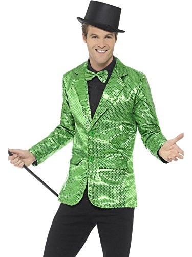 SmiffysSequin Jacket, Mens, Green - Party & Carnival Fancy Dress, Adult Costume Jacket