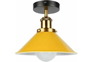 LEDSone Modern Flush Mount Metal Ceiling Lighting LED Lights, Semi Flush Light Fitting Pendant Light Lamp Chandelier Metal 22cm Cone Light Shade for Hall, Living Room, Yellow