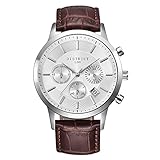 Herren-Armbanduhr von Bermont, Executive Edition, 40 mm, mit Quarzuhrwerk, kleineren Sub-Anzeigen, Analog-Anzeige und Lederarmband, klassisch, elegant, wasserdicht, mit Edelstahl-Gehäuse