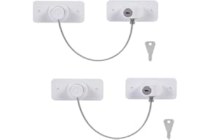 HEMIKS 2 piezas de seguridad para ventana infantil con llave, protección de ventana infantil con cable de limitación de apertura, cerradura nevera infantil sin taladrar para armario, cajón arandela armario
