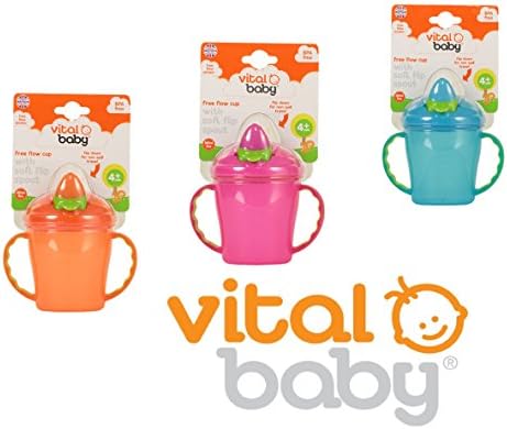 Vital Baby Cup Free Flow First Drinking Trainer Soft Flip Spout 180ml 4m+ No Bpa (Blue)
