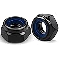 20Pcs M6 Nyloc Steel Nut, Jeboler 6mm Self Locking Nuts Black Hex Lock Nuts M6 with Nylon Inserts, Hexagon Nut for Washers Bolts & Screws