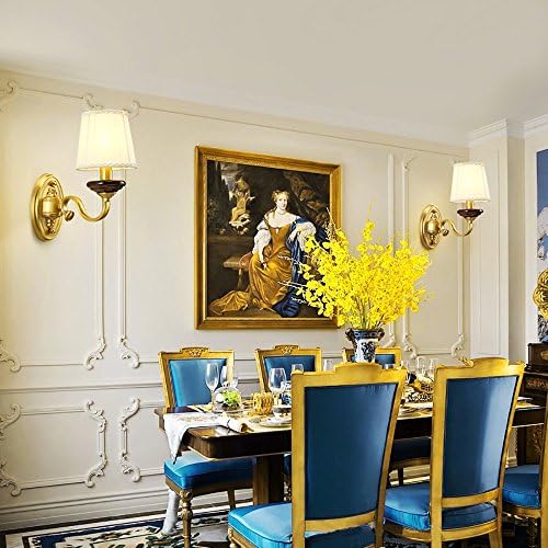 LXSEHN American country ceramic copper copper fabric wall lamp, modern minimalist living room bedroom bedside lamp, hallway corridor aisle lighting decoration illumination Lamps lanterns ( Color : 1 lamp-Trichromatic light bulbs )