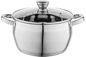 FLORINA Faitout Inox (4,8 l) I Diamètre de 22 cm I Marmite Inox OLIVER I Casserole Acier Inoxydable avec Couvercle en Verre I Faitout pour Induction, Marmite tous Feux I Convient au Lave-vaisselle