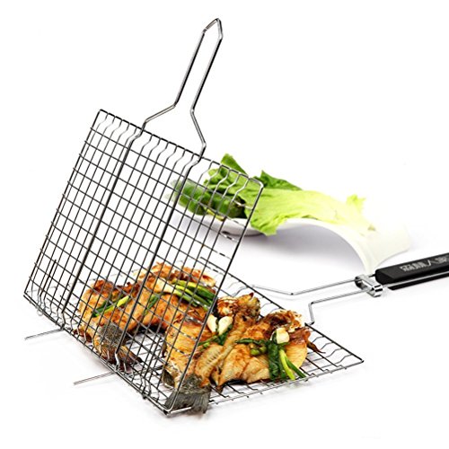 Forest Master Premium BBQ Grill-Korb aus Edelstahl mit 2 Jahren Zufriedenheitsgarantie - Grill-Wok / Grill-Pfanne / Grill-Rost / Gemüse-Schale / Gemüse-Korb / Kartoffelkorb W32*L21.5+28.5cm - Quadrat