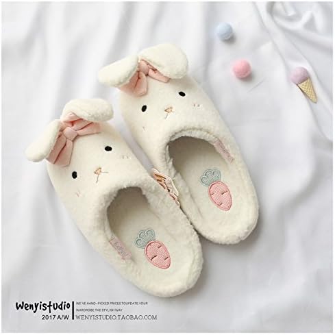 Autumn and Winter cute plush Licorne Mang plush ball slippers indoor girls Nordic warm stay and ,36/37, white long ears bunny slippers