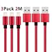 Produktbild iPhone Ladekabel Lightning Kabel [3 Pack & 2m] - Cablex iPhone Ladekabel High Speed Sync & Charge für iPhoneX/8/8Plus/7/7Plus/6s/6sPlus/6/6Plus/5s/5c/5/SE, iPad Mini 2/3/4/Air und iPod (Rot)