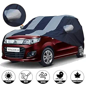 Allextreme W1005 Car Body Cover Compatible with Maruti Suzuki Wagon R Custom Fit Dustproof UV Heat Resistant Indoor Outdoor Body Protection (Blue-Silver with Mirror)