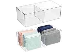 mDesign Contenitore portaoggetti a 2 scomparti – Pratica scatola trasparente per la camera da letto – Porta oggetti in plastica senza BPA ideale per abbigliamento e accessori – Set da 2 – trasparente