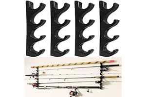 AUXPhome Fishing Rod Storage Rack Holder, Horizontal wall rod mounts With Screws, sturdy and easy to install - Hold 8 Fishing Rods, Holds spinning reels and baitcaster/freshwater reels rods - No Rod