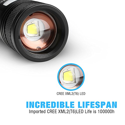 Joly Joy Taschenlampe mit 5 Modi, Zoombar, IP65 Wasserfest, USB Powered, Wiederaufladbar, Super Hell 600 Lumen CREE LED für Indoor und Outdoor (Campen, Wandern, Fahrradfahren und Notfälle) (1 x Battrien) - 4