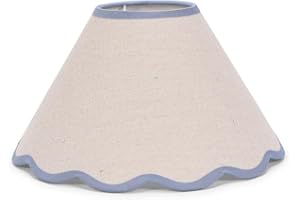 VALUELIGHTS Large Easy Fit Natural Linen Tapered Light Shade with Blue Scallop Trim for Ceiling Floor Table Lamp