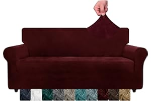 ‎XINEAGE XINEAGE Samt Sofaüberzug 3 Sitzer, Stretch Sofa überzug für Wohnzimmer, Dicke Weiche Sofaüberwurf, Rutschfester Sofa Cover für Hunde, Haustiere (3 Sitzer, Weinrot)