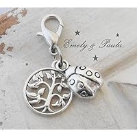1 Charm LebensBaum MarienKäfer Glücksbringer 3D Karabiner Anhänger