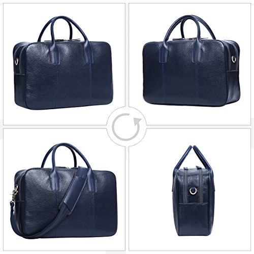   Leathario Leder Aktentasche Unisex Wasserfestes Innenfutter - 14 Zoll Dunkelblau