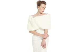BEAUTELICATE Pelliccia Sintetica Stola Scialle Donna Sciarpa Elegante per Matrimonio Invernale Cerimonia Sposa Damigella Spilla Gratis