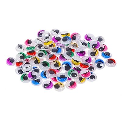 Zhouba Lot de 50 adhésifs en forme d’yeux mobiles avec cils Plusieurs couleurs 1cm couleur aléatoire
