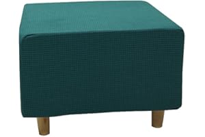 Highdi Copri Pouf Quadrato Elasticizzato, Spandex Copertura Dell'Ottomano Tinta Unita Copri Poggiapiedi Poltrona per Soggiorno, Morbido Lavabile Fodere per Sgabello (M,jacquard verde lago)