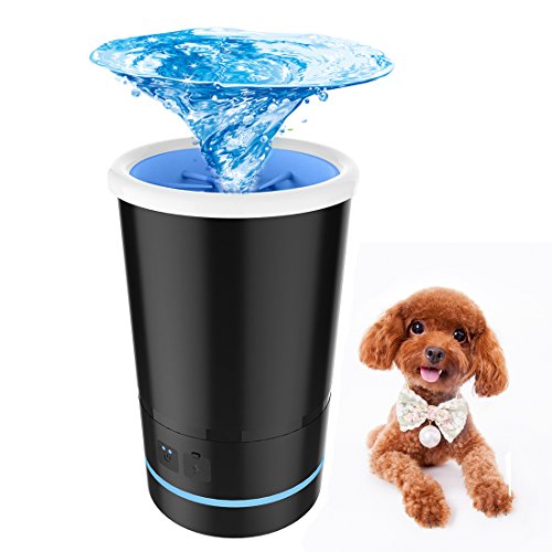 DIGDAN Limpiador automático de Huellas de Perro, Taza de arandela Portátil para Mascotas con Carga USB, Cepillo de Silicona Suave de Limpieza de Huellas para Perros y Gatos
