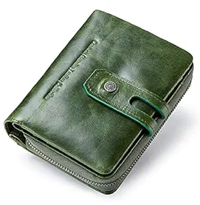 CONTACTS Ladies Clutch/Wallet with RFID Protection | Bifold Genuine Leather Wallets for Women | Slim Zipper Purse/Card Holder Organizer for Women, Seaweed Green