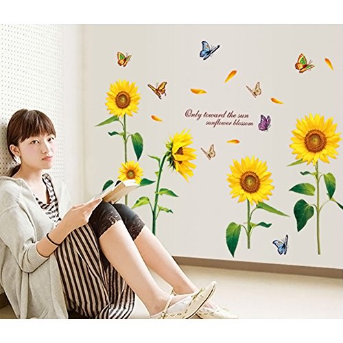 HomeLover Wandaufkleber, aus PVC, abnehmbar, dekorativ, Motiv: Chrysanthemen in Violett, Gelb / Grün, 125 cm L X 105 cm W - 3