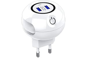 Gloriashoponline CARICABATTERIE 2 PORTA USB LAMPADA LED LUCE NOTTURNA TASTO TOUCH CARICA BATTERIA