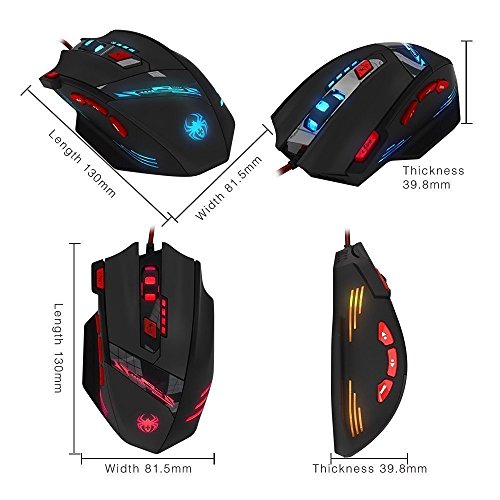 Zelotes 9200 DPI Rat  n Gaming   8 botones dise  o  ajuste de peso Set  6 LED colores cambiantes  alta precisi  n Wired Mouse rat  n para gamer pc mac