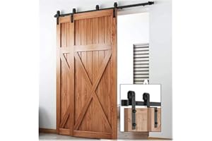 GIFSIN 6FT/183cm Kit de Puerta Corrediza de Granero Herrajes para Puertas de Granero Kits de Puertas Corredizas para Puerta Doble