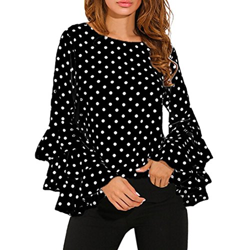 Zarupeng Blusa Lunares Mujer Gasa de campana Camisa suelta del lunar Señoras Casual Blusa Tops (Negro, XL)