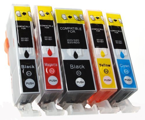 5 kompatible Druckerpatronen CANON PGI-520 / CLI-521 mit CHIP und Füllstandsanzeige | 1x schwarz (520BK) 1x schwarz (521BK) 1x cyan (521C) 1x rot (521M) 1x gelb (521Y) | geeignet für Canon Pixma MP980 MP990 IP3600 IP4600 IP4700 MP540 MP550 MP560 MP620 MP630 MP640 MX860 MX870