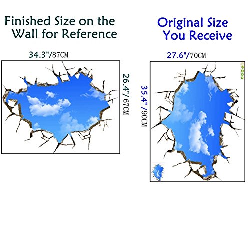 AUVS 3D- Selbstklebende Abnehmbaren Durchbrechen Die Mauer Vinyl Wandsticker / Wandgemälde Kunst Aufkleber Dekorateur (Der Blaue Himmel Large (70cm x 90cm)) - 2