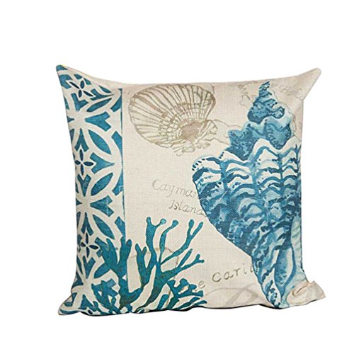 LvRao Quadrat Sofa dekorative Kissenbezüge Dekokissen Fall Home Dekoration Deko Kissenbezug Blau Muscheln 07# 45×45cm