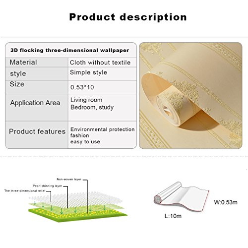KINLO® Vliestapete Dunkle Beige 100Mx53cm Top Tapete Barock Tapete Muster Tapete Streifen Wanddeko für Wohnzimmer Wand Tapete Schlafzimmer Wandaufkleber Büro Wandtatoo Wandaufkleber 2 Jahren Garantie Wohnzimmer, Büro Wandtatoo 2 Jahren Garantie - 4