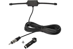 Eightwood FM Antenna Universale Autoradio Amplificata Interna Autoadesive Camion Parabrezza Adattatore DIN con Cavo 300cm Stereo Adattatore DIN 41585 to ISO