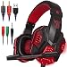 Produktbild Gaming Headset Mikrofon und LED Lichter für Notebooks, Mobile, PS4 & Sons, DLand 3,5 mm Kabelgebunden Kopfhörer freuen-Spiel – Lautstärkeregler (Schwarz und Rot) Rot Rot