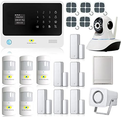 Golden Security Touch screen keypad LCD display WIFI &amp; GSM 2-in-1 + 360 degree IP Camera with Auto Dial,Motion Detectors and more diy Home Alarm System G90B00
