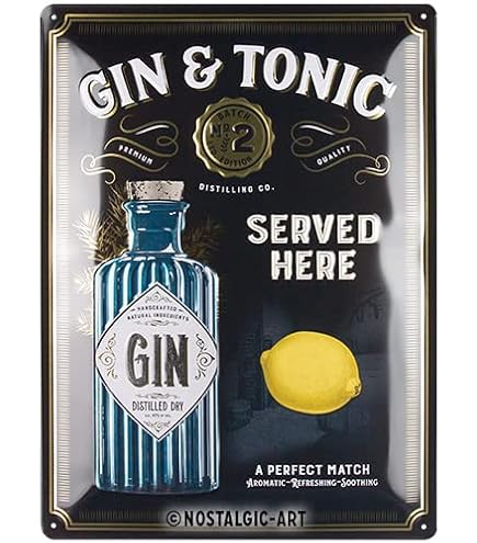 Targa In Metallo 20x30 Cm 'Gib Dem Leben Einen Gin' Per Bar, Ristorante, Pub E Cantina, Decorazione Da Parete Retrò