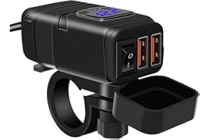 Kriogor Motocicleta Cargador USB QC 3.0 USB Enchufe y 6-30V Voltímetro LED, IP65 Impermeable Moto Adaptador USB con Interruptor de Encendido/Apagado para 12V SUV Marino para Barcos(Azul)