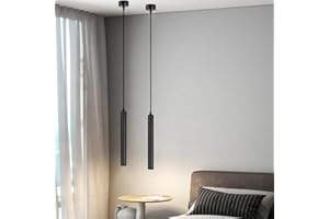 HOTUT LED Lungo Lampada A Sospensione, 2 Pezzi Lampada a Sospensione Comodino Camera da Letto, Lampada a Sospensione 30cm a cilindro Nero Per Soggiorno Sala Da Pranzo Kitchen(Bianco Caldo)