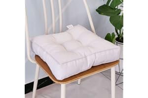Lukery Stuhlkissen rutschfeste, Waschbare Leinen Weiche Sitzkissen Komfort Stuhlauflage als Stuhl Kissen für Outdoor & Indoor Gartenstuhl, Küche oder Esszimmerstuhl (40x40x9cm,Weiss)