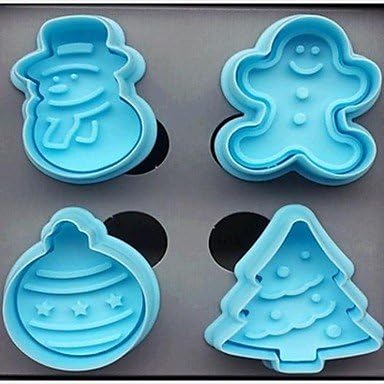 4pcs Christmas Tree Snowman Biscuits Spring Stamper Fondant Cake Baking Plastic Modeling Tools ,L5*W4*H1.7cm
