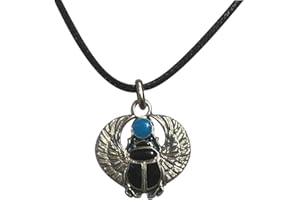 LAZZARO ITALY Scarabée ailé égyptien avec collier - amulette porte-bonheur artisanale, talisman symbole de résurrection - pendentif noir bleu plaqué argent, h 3 cm, M, zamak, Pas de gemme