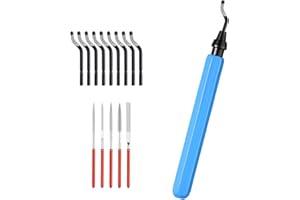 ACTIUSIS Outil d'ébavurage, outil d'ébavurage manuel à poignée en métal, outil d'ébavurage universel, avec 10 lames de rechange et 5 limes diamantées, pour imprimantes 3D, aluminium, plastique, bleu clair