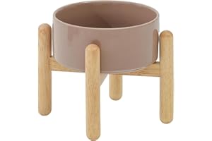 Havniva Ceramic 6.1inch Raised Dog Bowl with Stand for Small and Medium Dog Dish Pet Food and Water Bowl (Single Bowl with Stand - Brown Coffee)
