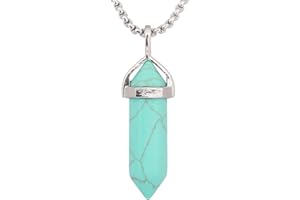 KYEYGWO Energie Chakra Pierre de Cristal Collier pour Femme et Homme, Prisme Hexagonal Pointé Protection Pendentif en Pierre Precieuse avec Chaîne 20"